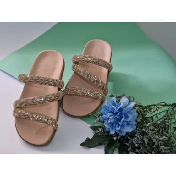 Papete Birken do 34 ao 44 Feminina Blogueira de pedraria  Sandalia  Rasteirinha Glitter strass
