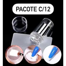 Pacote C/12  Carimbo raspador de estampador de unhas de silicone transparente pequeno para pintura de imagens