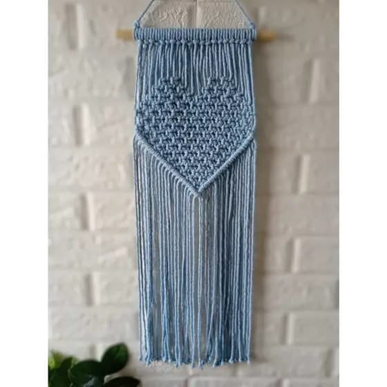 Painel Tapeçaria em Macramê Coração Blue Azul decoração presente mãe e namorados