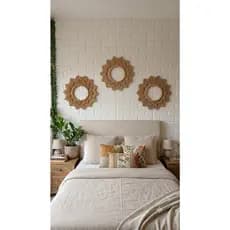 Kit Trio de Mandalas vazada sem espelho na cor Bege para decoração de ambientes Boho Chic