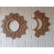 Mandala com espelho de 20cm + Lua em Macrame para enfeite de Portas e Parede.