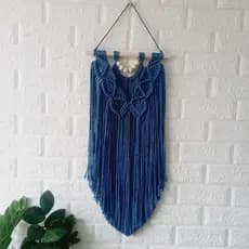 Painel de Parede Magia em macrame boho decoração parede cor Azul Petróleo.