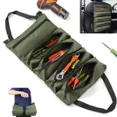 Bolsa Organizadora de Ferramentas Dobrável em Lona com Compartimentos e Zíper para Carro e Oficina