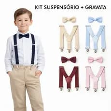Suspensório e Gravata Infantil Diversas Cores 0 a 8 Anos Festa