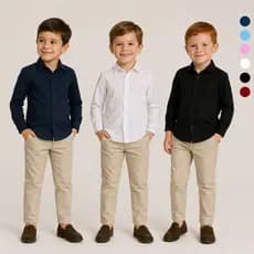 Roupa Conjunto Camisa Social e Calça Bege Slim Infantil Festa Casamento
