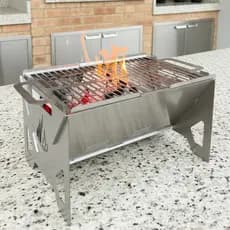 Churrasqueira Mini Campeira Movel Inox a Carvão Portátil Desmontável Ideal Para Mesa Sacada Pesca e Camping