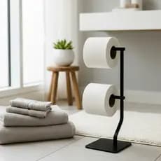 Suporte Porta Papel Higiênico De Chão Banheiro Aço Carbono 2 Rolos Preto Organização