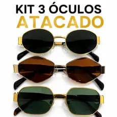 Kit 3 Óculos de Sol Metal Dourado  Unissex