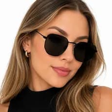 Óculos de Sol Feminino Hexagonal Dourado