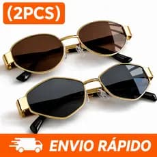 Kit 2 Óculos de Sol UV400 para Homens e Mulheres Armação Dourada