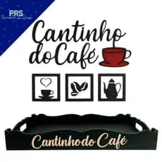 Kit Cantinho Do Café Luxo Completo Para Decorações Do Com Frases Decorativas e Bandeja Grande