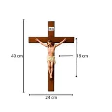 Crucifixo De Parede De Madeira Com Imagem De Jesus Cristo De Resina P/ Ambientes Religiosos 40x24 cm