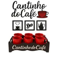 Kit Cantinho do Café Completo Com Bandeja  Quadros Decorativos Xícaras De Acrílico Decoração E Lar
