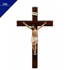Crucifixo De Parede Madeira Com Jesus Cristo Em Resina Decoração Religiosa 39cm Imagem Em Resina