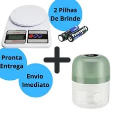 Mini Processador Eletrico E Balança De Cozinha Digital 10Kg Kit