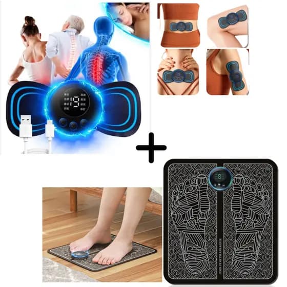 Kit Tapete Massageador E Mini Massageador Elétrico Alivia Dores Musculares Do Corpo
