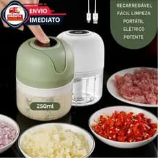 Mini Processador Triturador Moedor Elétrico Carne Vegetais Legumes Alho Sem Fio Recarregável 250ml