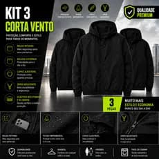 Kit 3 Jaquetas Corta Vento Impermeável Masculino Feminino Unissex Premium Com Capuz  Bolso Interno Zíper Reforçado