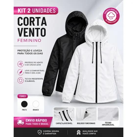 Kit 2 Jaqueta Corta Vento Feminino Premium Impermeavel Jaqueta Leve Sportiva academia corrida Premium