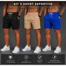 Kit 3 Bermuda Masculina Academia Esporte Fitness Treino Leve Secagem Rápida Confortável