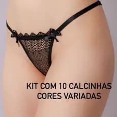 Kit 10 Calcinhas Renda com Regulagem Fio Dental Tanga Coloridas
