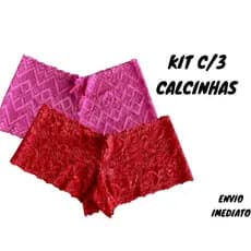 Kit 3 Calcinhas Caleçon Shortinho de Renda Premium Confortável Com Forro Algodão