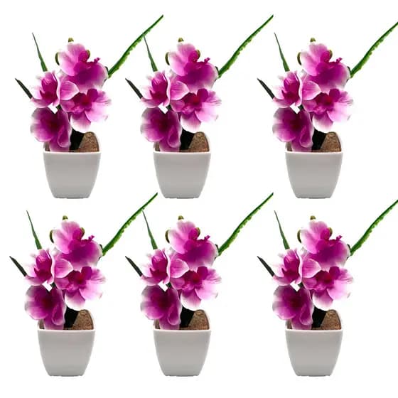 KIT 6 Arranjos Orquidea Artificial Cetim Enfeite Colorido