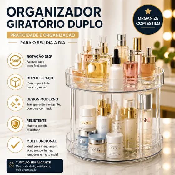 Organizador Acrílico  2 Andares Giratório 360 Redondo Multiuso Tempero