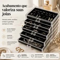 Organizador Porta-Joias e Maquiagem com 5 Gavetas e Divisórias com Veludo • Caixa Elegante e Prática
