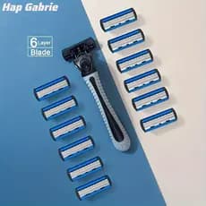 Barbeador Manual/Cabeça De Substituição De Navalha Masculina/Lâminas De Barbear Manuais De 6 Camadas/Recarregações De Aç