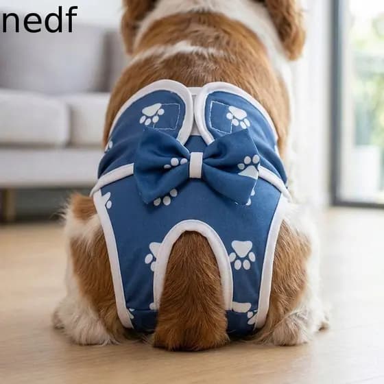 NEDFS Calcinha Sanitária Para Cães , Fralda Ajustável Com Padrão De Cachorro , Calças Menstruais Laváveis E Aconchegante