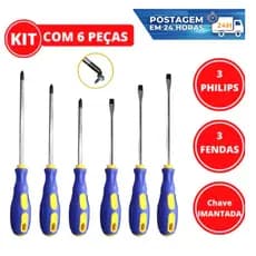 Kit Com 6 Peças De Chave Fenda E Phillips Pontas Imantadas Ferramenta