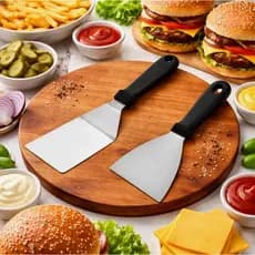 Kit Espátula Chapeiro Inox Hamburger Churrasco Reta + Curva