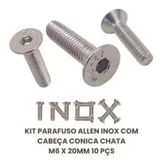 Parafuso Allen Inox Com Cabeça Conica Chata M6 X 20mm 10 Pçs