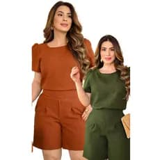 Conjunto Feminino Casual Sofisticado De Bermuda Short Blusa Cores Primavera Outono 2025 Roupa Feminina Oferta Promoção