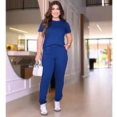 Conjunto Feminino Casual Malha Moletinho Confortável Blusa Calça Com Listras Roupa Feminina Academia Fitness Verão 2025