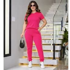 Conjunto Feminino Casual Blusa Calça em Moletinho De Algodão Premium Listras Cores Primavera Verão Roupa Feminina 2025