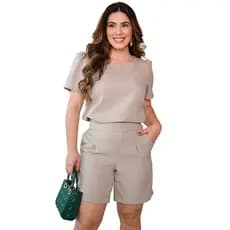 Conjunto Feminino Casual Elegante De Bermuda Blusa em Linho Premium Alfaiataria Cores Primavera Verão Roupa Feminina