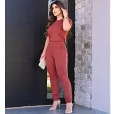 Conjunto Feminino Casual em Moletinho De Algodão Premium com Listras Academia Fitness Sofisticado Roupa Feminina Verão