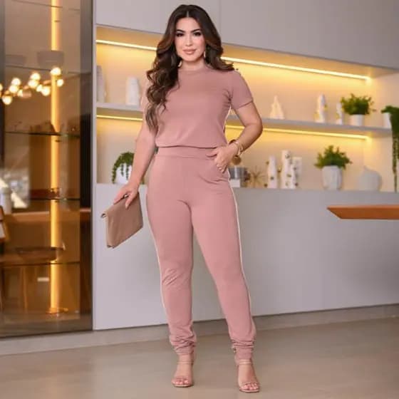 Conjunto De Moletinho Feminino Blusa E Calça  Pantalona linha Elegante Cores Moda Primavera verão 2025 Roupa Feminina