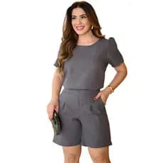 Conjunto Feminino Casual Social Short Blusa em Linho Cores Primavera Verão 2025 Roupa Feminina Oferta Lançamento Chique