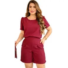 Conjunto Feminino Sofisticado De Bermuda Short Blusa em Linho Cores Moda Primavera Verão 2025 Roupa Feminina Elegante