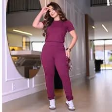 Conjunto Feminino Casual Elegante em Moletinho Premium Comfort com Listras Academia Fitness Roupa Feminina Oferta Promo