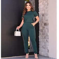Conjunto Feminino Casual Calça Blusa Elegante em Moletinho Confortável com Listras Academia Fitness Roupa Feminina Promo
