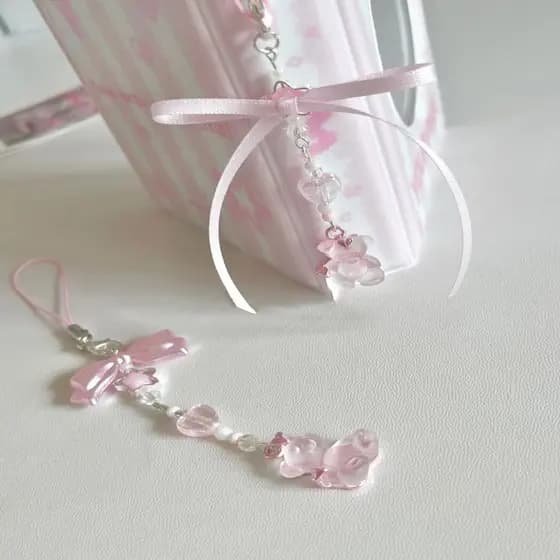 Steve Ins Aesthetic Beaded Phone Chain Álbum De Lápis De Corrente Estética Pingentes De Urso Rosa