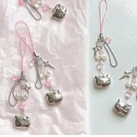 Steve Cute Silver Hello Kitty Prata Arco De Fofo Chaveiro De Álbum Fotográfico