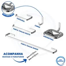 Kit Para Banheiro Acessórios 5 Peças Modelo Quadrado Garantia