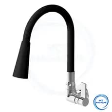 Torneira Parede Inox Cozinha Gourmet Preta Flexivel 2 Jatos 1/4 de Volta