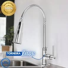Torneira Pia Cozinha Gourmet Inox Chuveirinho Cozinha Bancada Flexível 1/4 de Volta Inox