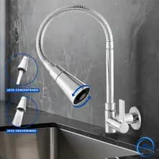 Torneira Pia Cozinha Gourmet Inox Chuveirinho Cozinha Parede Flexível 1/4 de Volta
